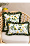 Roza Lemon Patterned Ruffle Throw Pillow Cover Green - Yellow 1 Pc - 4