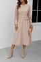 Women's Long Sleeve Crew Neck Belted Waist Midi Waffle Dress