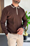 Men's Polo Collar Zippered Sweater Brown Edw510 - 2