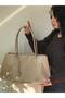 Women's Beige Eda Model Suede Large Bag