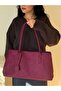 Women's Burgundy Eda Model Suede Large Bag - 5