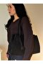 Women's Black Eda Model Suede Large Bag - 4