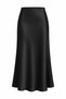 High-Waisted A-Line Midi Satin Skirt