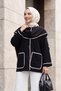 Buttoned Front Scarf Pocket Jacket - Black - 3