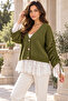 Women's Lace Detailed Gathered Sleeve Tie-Up Buttoned Knitwear Cardigan 8012 - 4