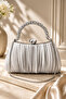 Silver Satin Pleated Evening Dress Bag Pleated Evening Dress Bag / Pleated Evening Dress Bag with Handle/Handbag Stone-Embellished Evening Dress Stylish Bag - 2