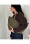 Women's Khaki Begonia Model Suede Double Handle Shoulder Bag - 5