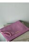 Women's Pink Tweed Fabric Tablet Size Clutch Bag - 6