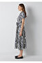 Linen Blend Printed Navy Blue Dress 1310764-91679 - 5