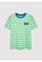 Boy's Green Sticker Printed Striped T-Shirt Arca T-Shirt - 2