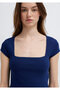 Square Neck Navy Blue T-Shirt Fitted / Bodycon Cut 1614388-70491 - 7