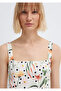 Floral Printed Square Neck Ecru Midi Dress 1310878-91526 - 7