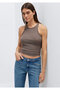 Halter Neck Brown Tank Top Fitted / Bodycon Cut 1613912-88533 - 2