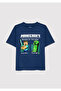 Minecraft Printed Navy Blue T-Shirt Oversize / Wide Cut 6610475-70491 - 3
