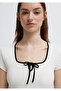 Ribbon Detailed Ecru T-Shirt Crop / Short Cut 1613967-70057 - 7