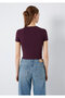 Logo Printed Purple Crop T-Shirt Crop / Short Cut 1613848-70434 - 5