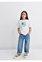 Logo Cat Printed Ecru T-Shirt Loose Fit / Loose Relaxed Cut 7610339 -70057 - 2