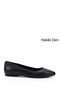 Navy Blue Antique Gön Genuine Leather Pointed Toe Flat Sole Women's Ballerinas 13389