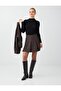 Brown Straight Cut Textured Short Skirt with Zipper at the Waist - 4