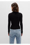 Half Zippered Stand Collar Black Sweater Fitted / Fitted Cut 1710519 -900 - 4