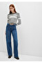 Crew Neck Striped Khaki Sweater Crop / Short Cut 1710521-87899 - 2