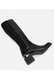 Women's Black Stretch Metal Detailed Heeled Boots - 6