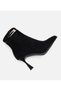 Women's Suede Black Stone Buckle Ankle Heeled Boots - 6