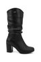Women's Black Round Toe Bellows Thick Heeled Boots