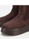 Women's Suede Leather Brown Rubber Detailed Thick Sole Flat Boots - 3