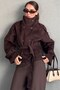 Acı Kahve Women's Coat with Stand Collar and Belt Mg2904 - 6