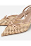 Women's Beige Straw Detailed Bowknot Short Heeled Stiletto - 3