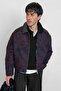 Men's Boxy Fit Leather Collar Jacquard Floral Patterned Jacket Black - 4