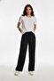 Black Linen Effect Loose Fit Waist Tie Pants - 2