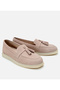 Women's Suede Leather Beige Tasseled Casual Loafer - 2