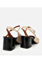Women's Patent Leather Beige Open Back Heeled Shoes - 6