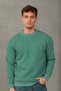 Unisex Relax Fit Comfortable Cut Cotton Soft Textured Basic Mint Crew Neck Sweatshirt with Fleece Inside
