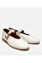 Women's Leather Ecru Mary Jane Belted Ballerinas - 2