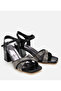 Women's Black Stone Evening Dress Thick Heeled Sandals - 2
