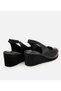 Women's Leather Black Buckle Wedge Heeled Shoes - 6