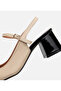 Women's Patent Leather Beige Open Back Heeled Shoes - 5
