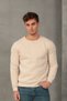 Unisex Relax Fit Comfortable Cut Cotton Soft Textured Basic Ecru Crew Neck Sweatshirt with Fleece Inside - 3