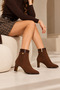 Brown Suede Minimal Buckle Heeled Women's Boots - 5