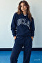 RILEY Navy Blue Hooded Embroidered Standard Fit Women's Sweatshirt - 2