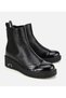 Women's Leather Black Stretch Wedge Heeled Ankle Chealse Boots - 2