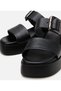 Women's Leather Black Belted Heeled Slippers - 3