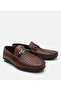 Men's Leather Brown Perforated Buckle Detailed Loafer - 2