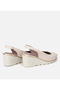 Women's Leather Ecru Buckle Wedge Heeled Sandals - 6