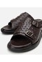 Men's Leather Brown Light Sole Belt Detailed Slippers - 3