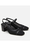 Women's Black Mesh Open Back Heeled Shoes - 2