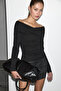 Vilenya Women's Long Sleeve Boat Neck Double Breasted Black Blouse - 3